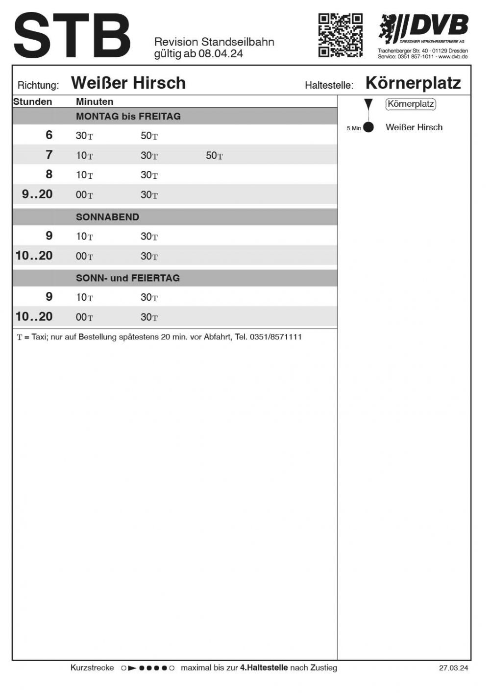 Fahrplan Ruftaxi Richtung Weißer Hirsch